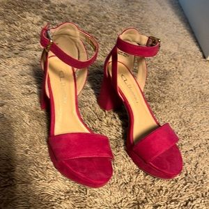 Hot pink suede platform heels